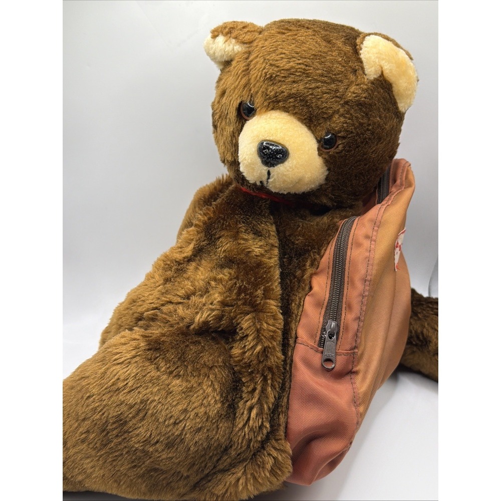 Vintage Backpack Hug a Pet Brown Bear Plush Purse 18" No Straps, 1980s, Read